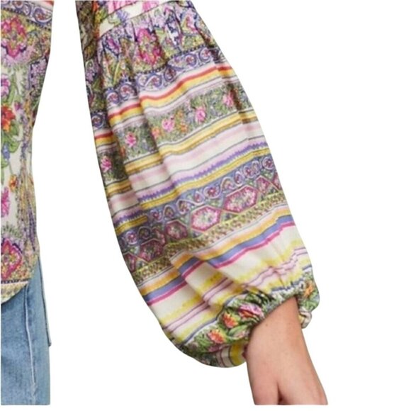 Anthropologie Maeve Caresco Peasant Top Cream Multi Bishop Sleeve Size XS - Picture 6 of 11